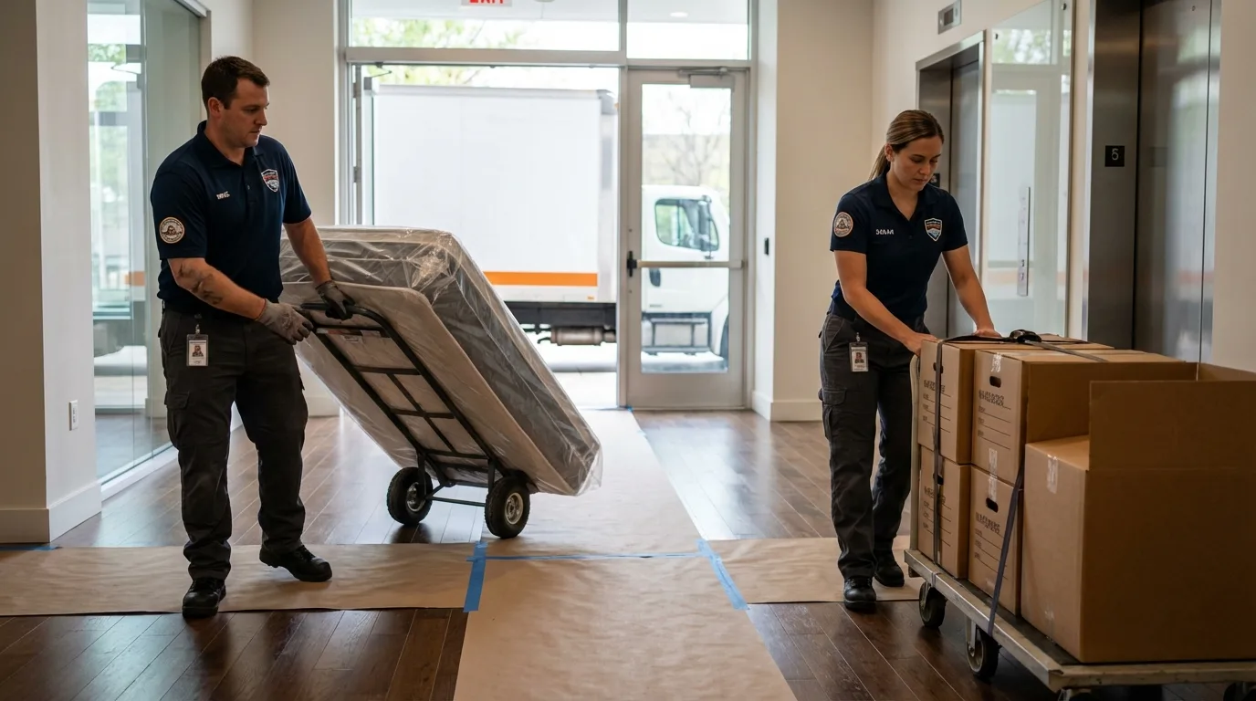 Professional apartment movers loading elevator in Lewisburg, WV