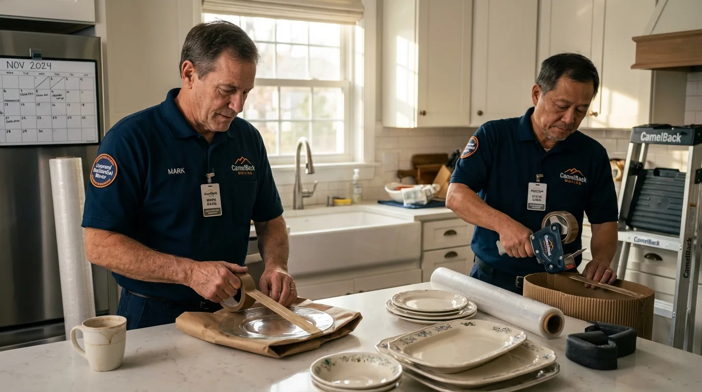 Professional crew packing kitchen dishware in Lewisburg, WV